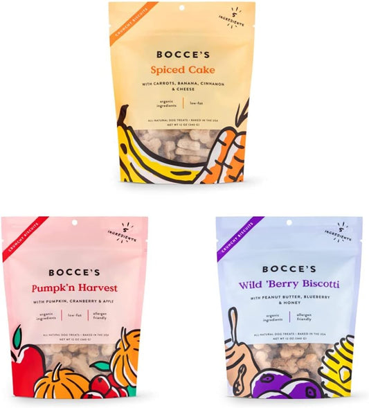 Bocce's Bakery All-Natural, Small Batch, Organic Dog Treat Bundle, Wheat-Free, Limited-Ingredient Dog Biscuits, Made in The USA with 100% Recyclable Packaging : Pet Supplies