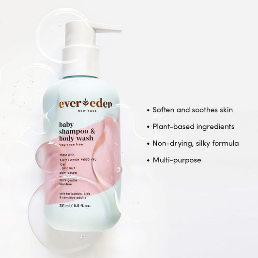 Evereden Baby Shampoo and Body Wash 8.5 fl oz. | Clean and Natural Baby Care | Non-toxic and Fragrance Free | Plant-based and Organic Ingredients