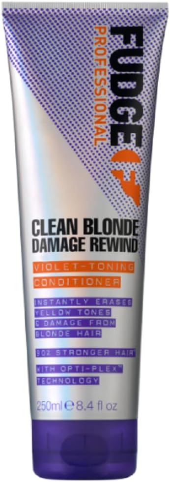 Fudge Professional Clean Blonde Damage Rewind Conditioner, Intense Purple Toning For Blonde Hair, Bond Repair Technology, Sulfate Free, 250 Ml