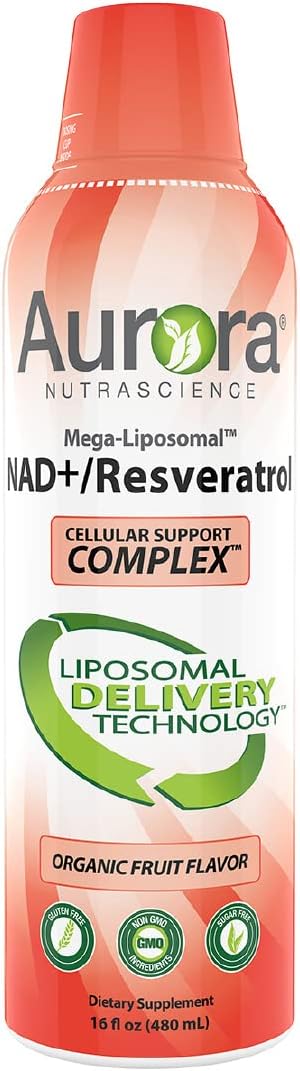 Aurora Nutrascience, Mega-Liposomal NAD+/Resveratrol, Gluten Free, Non-GMO, Sugar Free, Organic Fruit Flavor, 16 fl oz (480 mL)