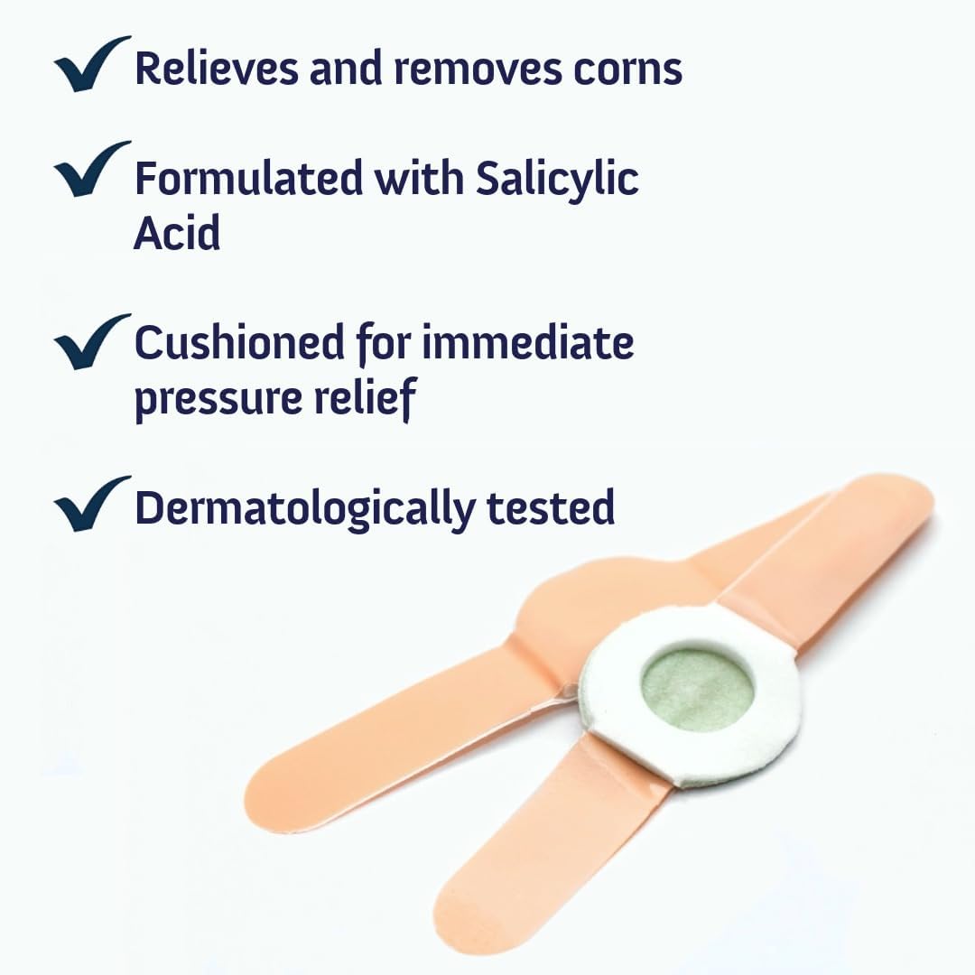 Healthpoint Corn Removal Plasters, Relieves And Removes Corns, Immediate Pressure Relief, Quick And Easy Application, Soft And Protective, Dermatologically Tested, 1 Size, 6 Patches