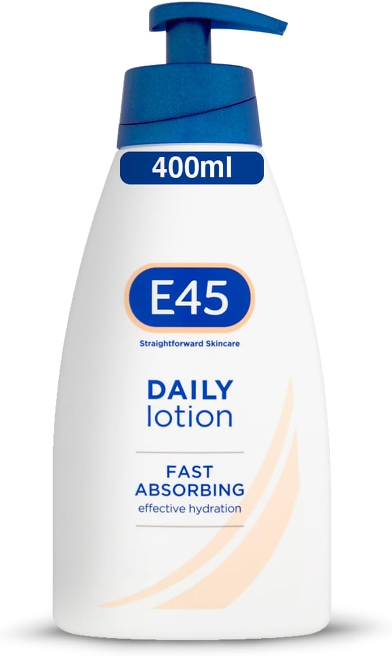 E45 Daily Skin Lotion 400 ml – E45 Lotion for Very Dry Skin – Non-Greasy Lightweight Moisturiser - Perfume-Free Body Face Hand Cream - Dermatologically Tested