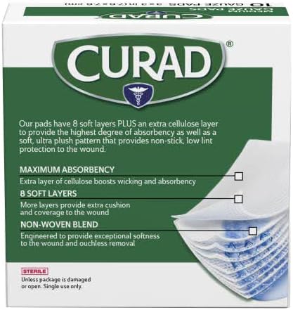 Curad Non-Woven Pro-Gauze, 3 Inch x 3 Inch, 10 Count (Pack of 6) : Health & Household