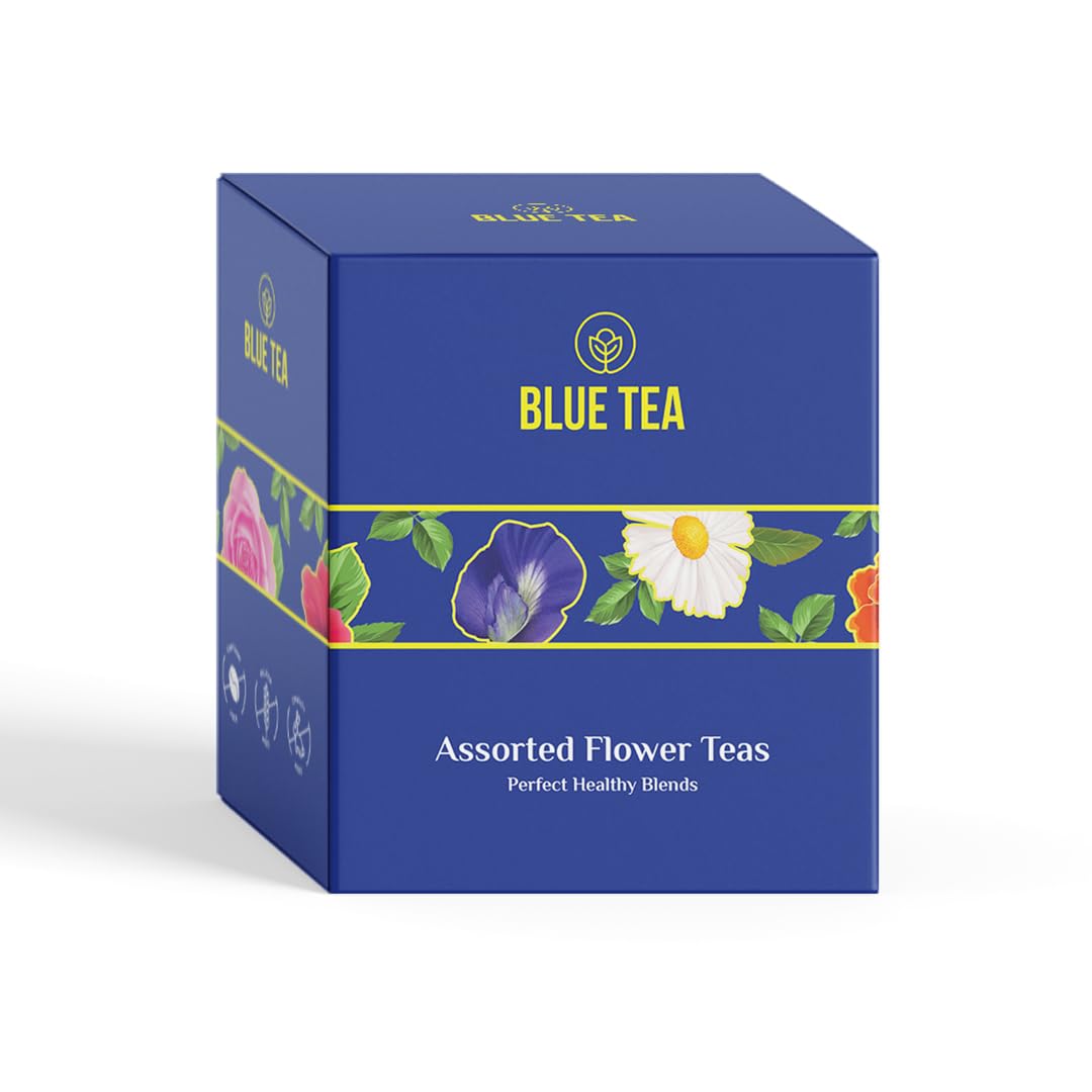 Blue Tea - Green Tea Assortment Sampler Pack (6 Flavors, 30 Plant Based Teabags) | Flower Based | Herbal Tea | Farm Fresh - Natural Ingredients- Vegan- Non-Gmo - No-Additves | Zipper Pack