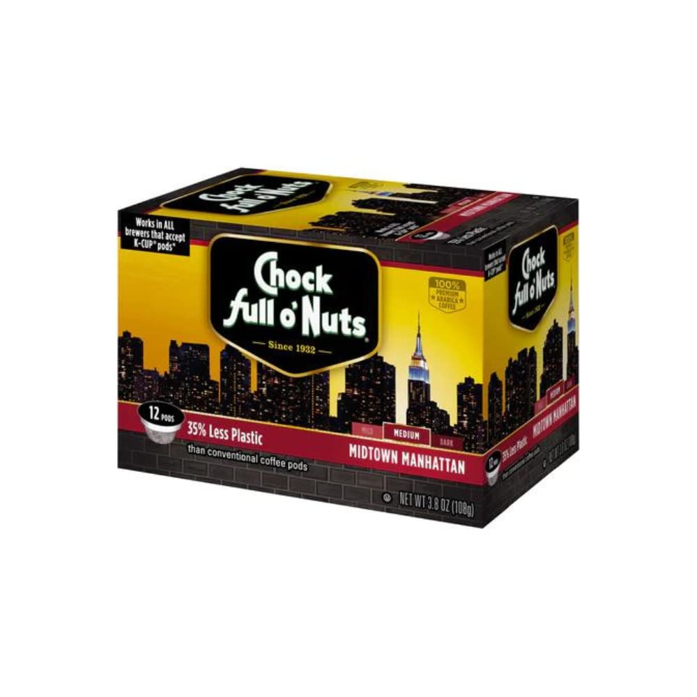Chock Full o’Nuts Midtown Manhattan Roast, Medium Roast K-Cups – Compatible with Keurig Pods K-Cup Brewers (3 Packs of 24 Single- Serve Cups) : Grocery & Gourmet Food