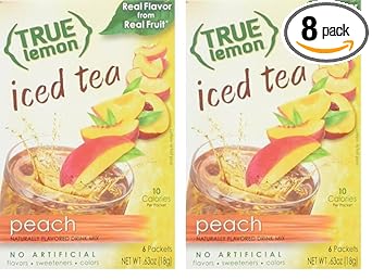 Peach Iced Tea Mix By True Lemon | Instant Powdered Drink Packets That Quench Your Thirst, Kit Includes 4 Boxes Of Mouth Watering True Citrus Peach (Iced Tea) 6 Count (Pack Of 8)