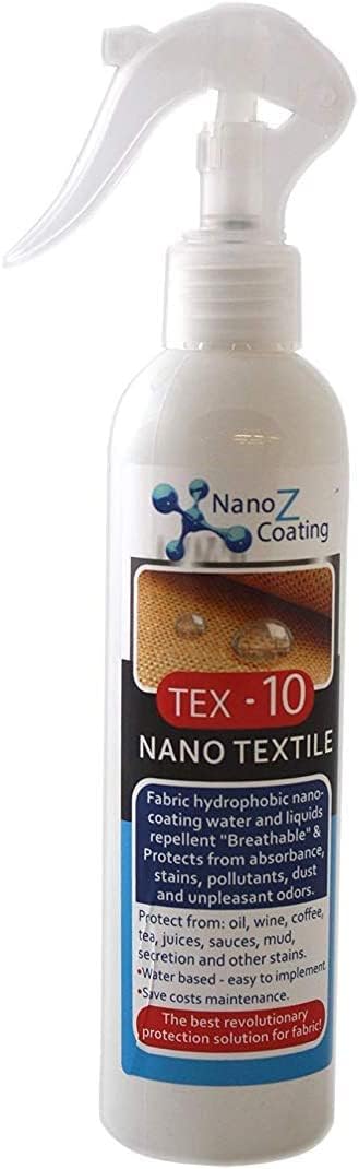 Nano Tex10 Textile and Fabric Hydrophobic Spray - Stain Guard Water and Snow Repellent, Oil and Stain Protector for Shoes, Sofa, Carpets, Clothes and More (8.46 fl.oz)