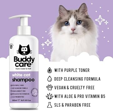 White Cat Shampoo by Buddycare - 500ml - Brightening and Whitening Shampoo for Cats - Deep Cleansing, Fresh Scented - With Aloe Vera and Pro-Vitamin B5?B1