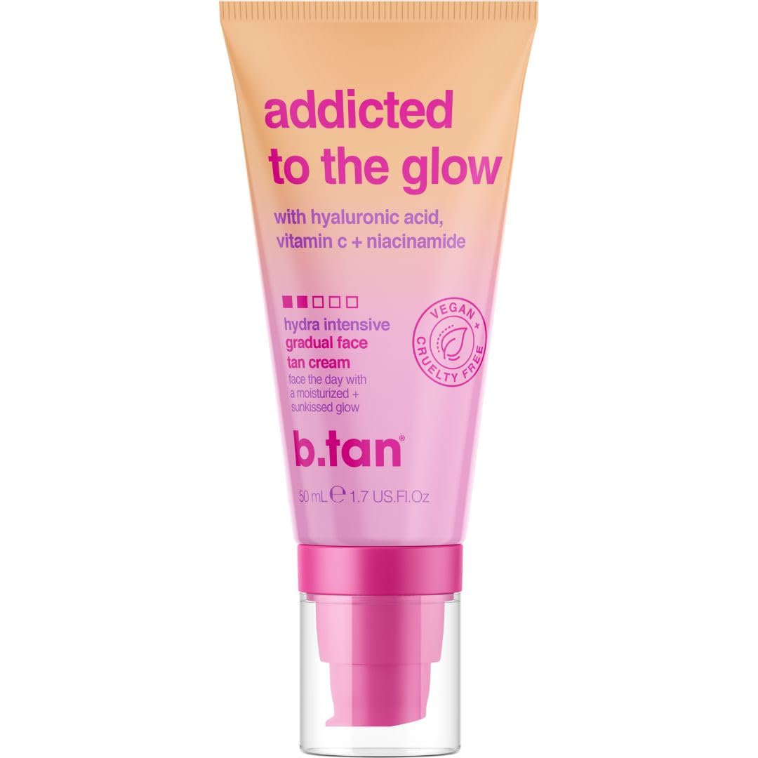 B.Tan Gradual Self Tan Face Lotion | Addicted To The Glow - Daily Faical Tanning Cream For A Sunkissed Dark Bronze, Best Sunless Moisturizer, Hydrating Vitamin C, Travel Size, No Fake Tanner Smell