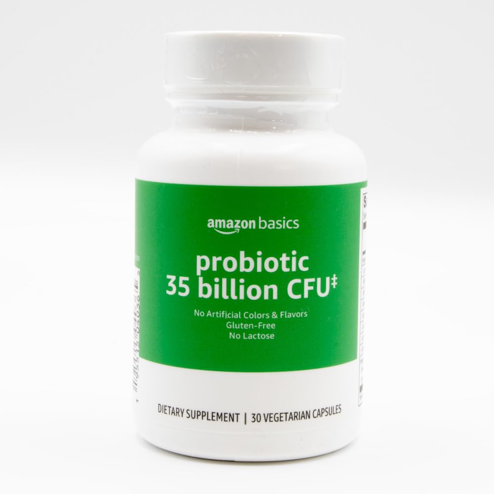 Amazon Basics Probiotic 35 Billion Cfu, 8 Probiotic Strains With Prebiotic Blend, Supports Healthy Digestion, 30 Vegetarian Capsules, 1 Month Supply 30 Count (Pack Of 1) (Previously Solimo)