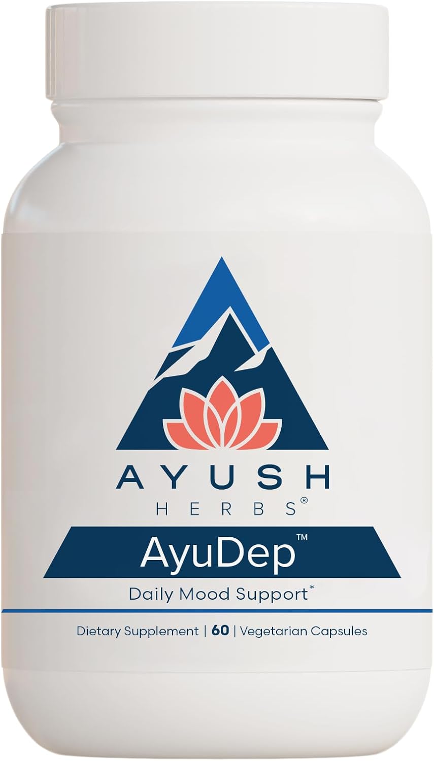 Ayush Herbs Ayu-Dep, Ayurvedic Capsules for Stress and Cognitive Support, All-Natural Mood-Booster Supplements for Men and Women, 60 Capsules