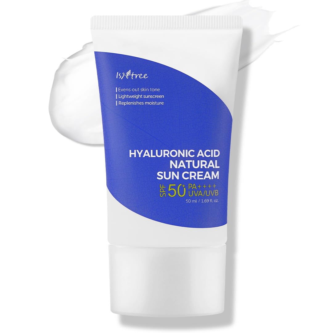 Isntree Hyaluronic Acid Natural Suncream Spf50 Pa++++ 50Ml, 1.69 Fl.Oz | Evens Out Skin Tone | Lightweight Sunscreen | Replenishes Moisture