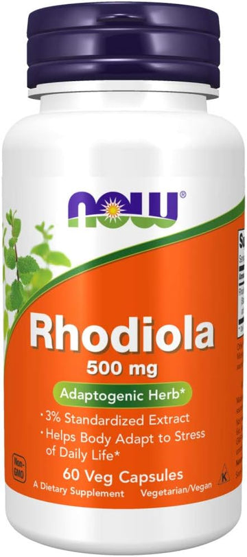 NOW Supplements, Rhodiola 500 mg, Helps Body Adapt to Stress of Daily Life*, Adaptogenic Herb*, 60 Veg Capsules