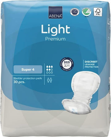 ABENA Light Incontinence Pads, Eco-Labelled Women's Pads Adults, Breathable and Comfortable with Fast Absorption and Protection, Light Maxi 4, White, 1000 ml, 30 PK