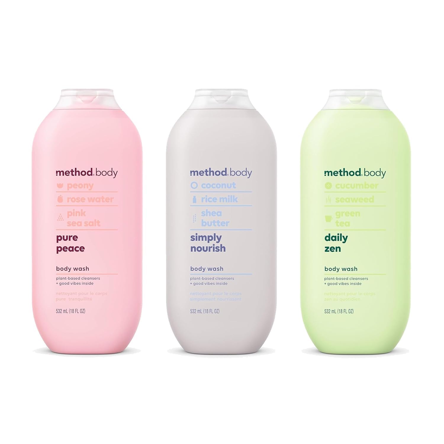 Method Body Wash Variety Pack - Pure Peace 18 Fl Oz, Simply Nourish 18 Fl Oz, Daily Zen 18 Fl Oz, Paraben And Phthalate Free