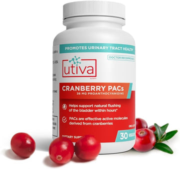 Utiva Cranberry Pacs – Clinically Studied Ingredients 36Mg Pacs For Uti Avoidance - Supplement For Urinary Tract Health For Women And Men – Cranberry Extract Pills For Bladder Health, 30 Vegi Capsules