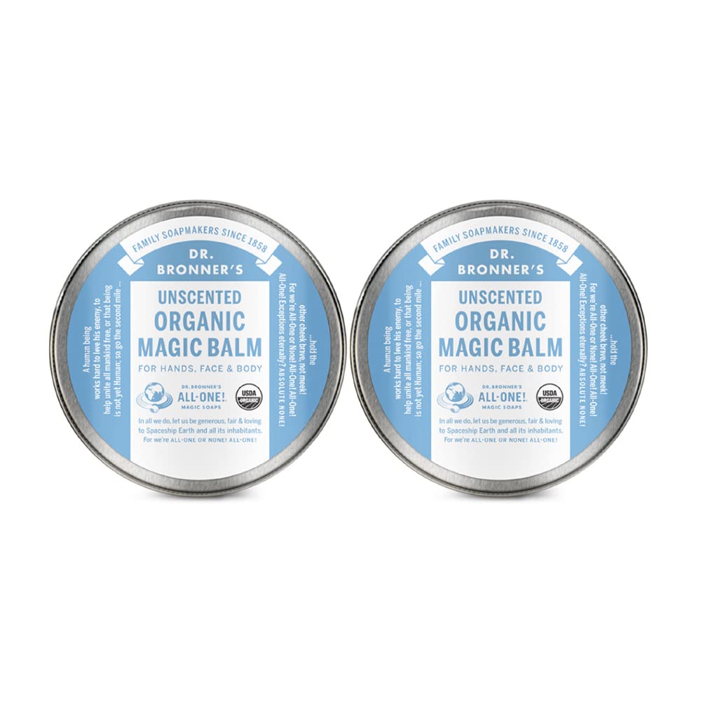 Dr. Bronner's - Organic Magic Balm - Baby Unscented, Made with Organic Beeswax & Hemp Oil, Moisturizes & Soothes Hands, Face & Body (2 oz, 2-Pack)