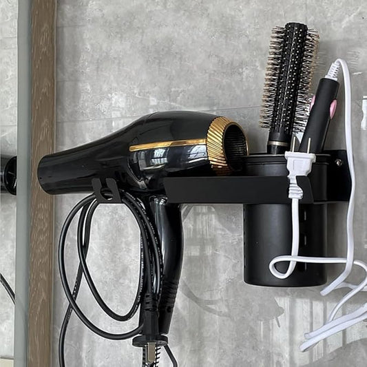 INFINIBYTE Hair Dryer Holder Wall Mount – Multi-Function Organizer for Hair Dryer & Straightener, Space-Saving Stand for Bathroom, Salon, Dressing Table