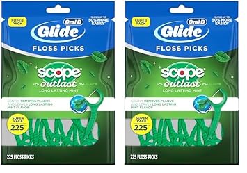 Oral-B Glide With Scope Outlast Dental Floss Picks, Mint, 225 Picks (Pack Of 2), Green