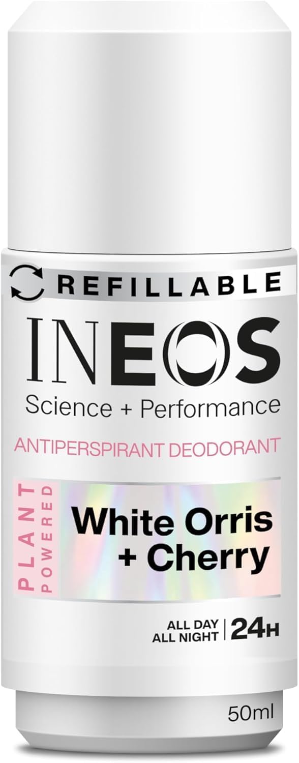 Ineos Skin Science - All Day + All Night 24H Freshness + Protection Antiperspirant Deodorant Roll On White Orris + Cherry - With Skinactiv Cooling Tech™ - Plant Powered 50Ml