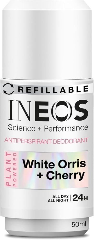 Ineos Skin Science - All Day + All Night 24H Freshness + Protection Antiperspirant Deodorant Roll On White Orris + Cherry - With Skinactiv Cooling Tech™ - Plant Powered 50Ml