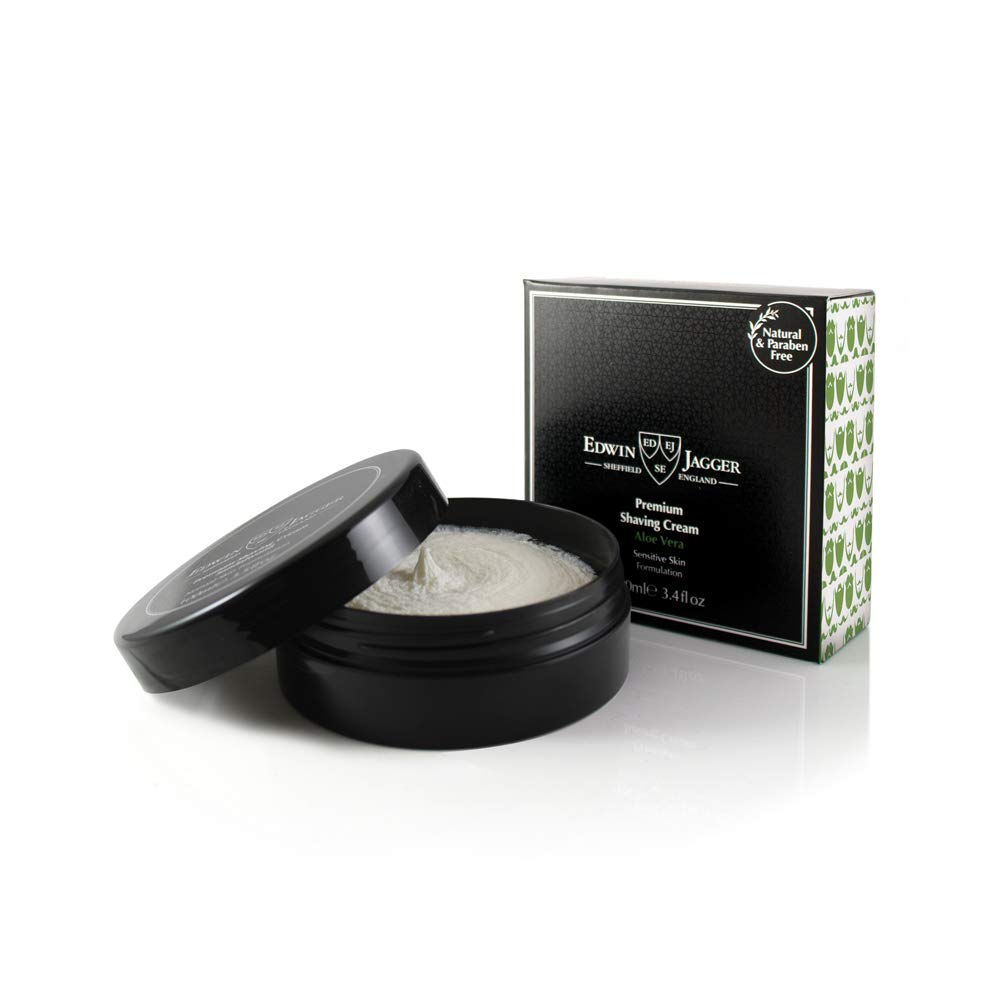 Edwin Jagger 99.9% Natural Premium Shaving Cream, 100Ml Tub - Aloe Vera, 3.4-Ounce