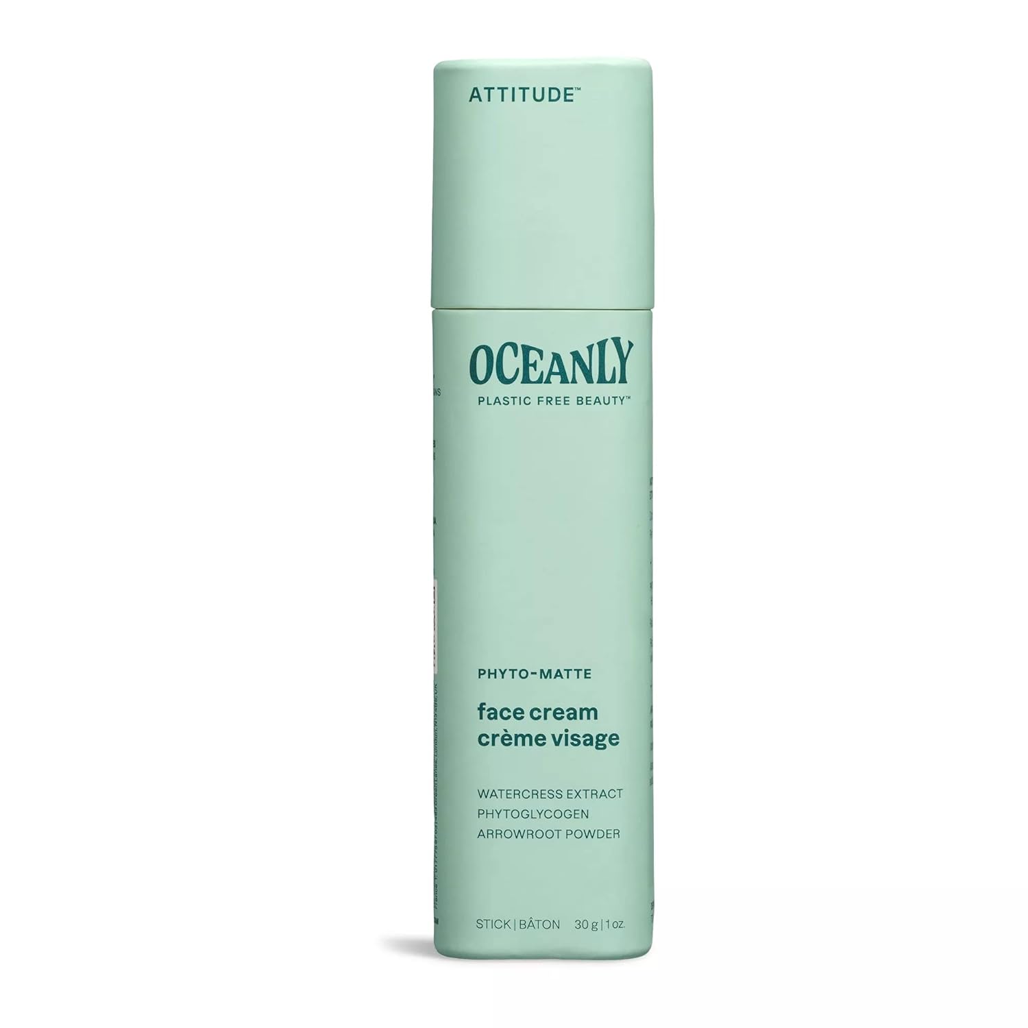 ATTITUDE Oceanly Face Cream Stick, EWG Verified, Plastic-free, Plant and Mineral-Based Ingredients, Vegan and Cruelty-free Beauty Products, PHYTO MATTE, Unscented, 1 Ounce