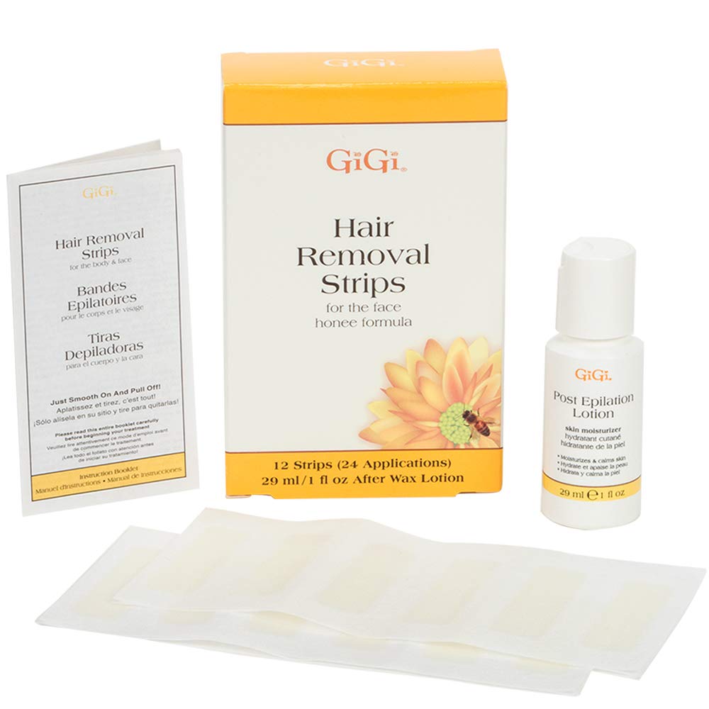 GiGi Hair Removal Strips | For the Face | Pre-Waxed with GiGi All-Purpose Honee Formula, 12 Strips