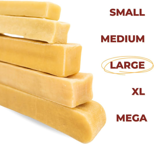 Bully Bunches Large Authentic Yak Cheese Himalayan Chews for Large Dogs & Heavy Chewers - All Natural Dog Treat Dental Chews, Made with Real Yak Milk - Lactose & Rawhide Free (6 Pk)