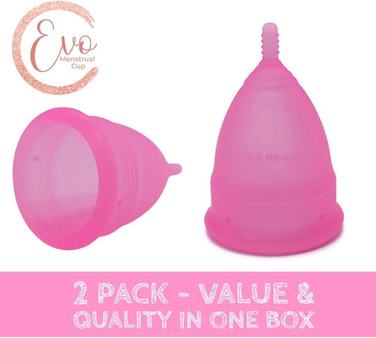 Menstrual Cup - 2 Period Menstruation Cups - Soft Flexible Medical Grade Silicone for Comfort and Fit - Size Small or Large - Sanitary Pad and Tampon Alternative