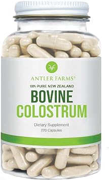 Antler Farms 100% Pure New Zealand Bovine Colostrum, 220 Capsules, 500mg - Grass Fed, Pasture Raised, Clean Sourced, Cold Processed, Undiluted, High IgG Content