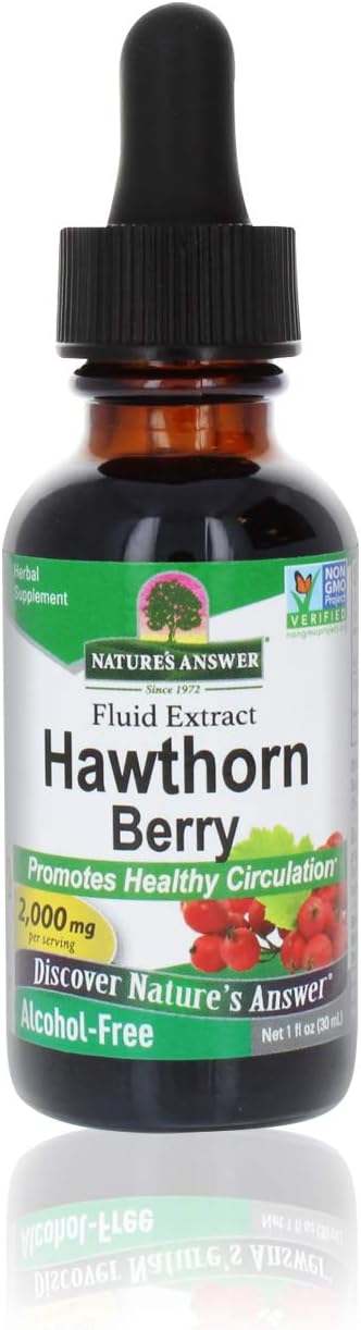 Nature'S Answer Alcohol-Free Hawthorn Berries 2000Mg 1Oz Extract | Promotes Circulation Function | Helps Maintain Cholesterol Levels | Gluten-Free, Kosher Certified & No Preservatives | Single Count