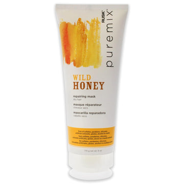Rusk Puremix Wild Honey Repairing Mask For Dry Hair, Honey & Natural Antioxidants To Smooth, Deeply Moisturize And Repair Damaged Hair Cuticle, 6 Oz