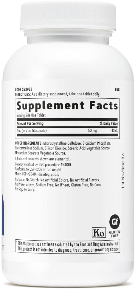 Gnc Zinc 50Mg | Supports Natural Resistance In Immune System | 250 Count