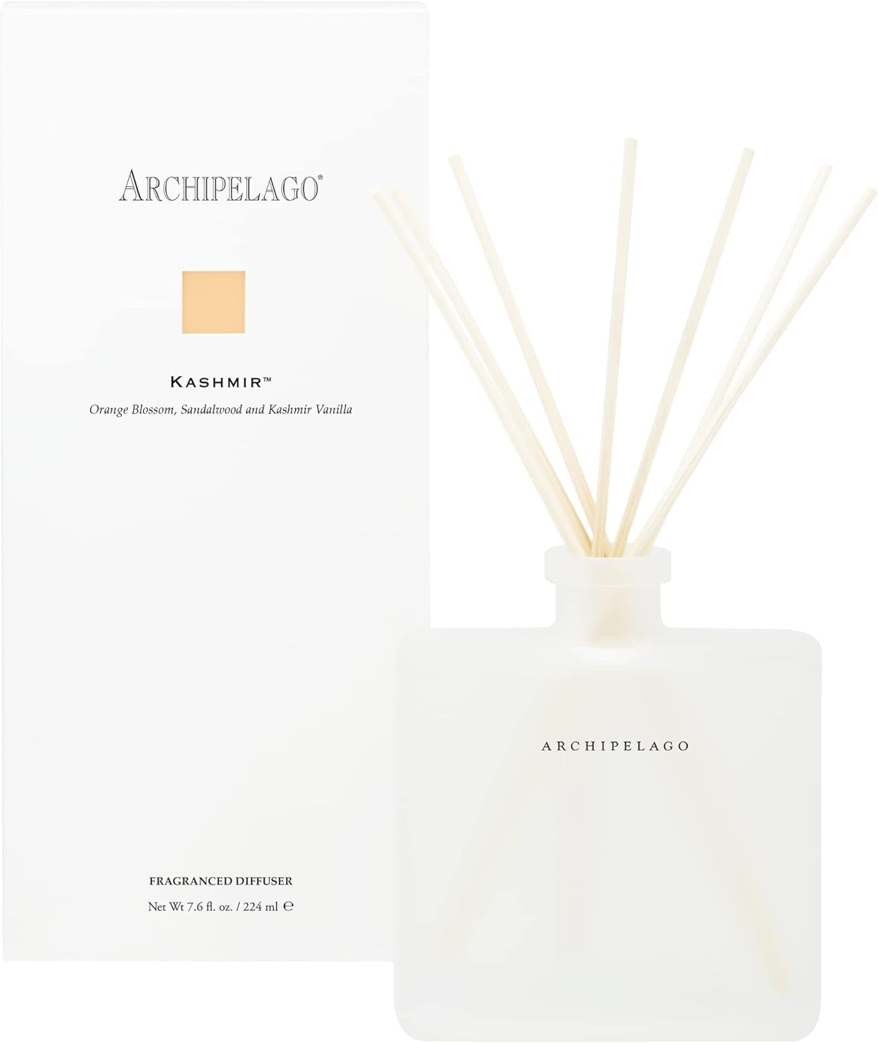 Archipelago Botanicals Kashmir Reed Diffuser. Includes Fragrance Oil, Frosted Glass Vessel and 10 Natural Diffuser Reeds. Perfect for Home, Office or a Gift (7.85 fl oz)