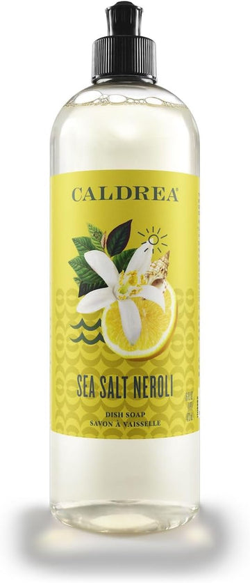 Caldrea Dish Soap, Biodegradable Dishwashing Liquid made with Soap Bark and Aloe Vera, Sea Salt Neroli, 16 oz