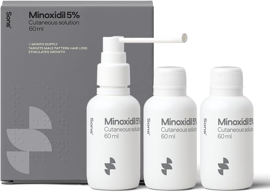 Sons Minoxidil 5% Cutaneous Solution For Men, Hair Regrowth & Thickener Formula, For Hair Loss & Thinning, Reactivates Shrunken Follicles, Precision Application System, 3 Month Supply Made In Europe
