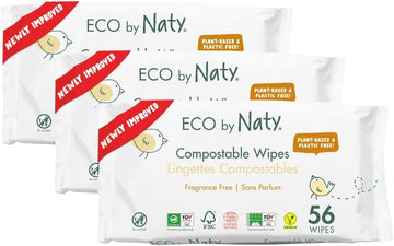 Eco by Naty Baby Wipes Unscented - 100% Compostable and Plant-Based Wipes, Good for Babies and Newborn Sensitive Skin (168 Count - 3 packs of 56)