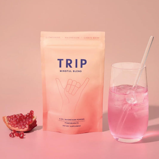 Magnesium Glycinate 4-In-1 Complex - Trip 7500Mg Magnesium Powder With L-Theanine & Lion’S Mane, Delicious Pomegranate Orange Blossom Flavour, Sugar Free, 1 Pack - 30 Drink Mix Servings