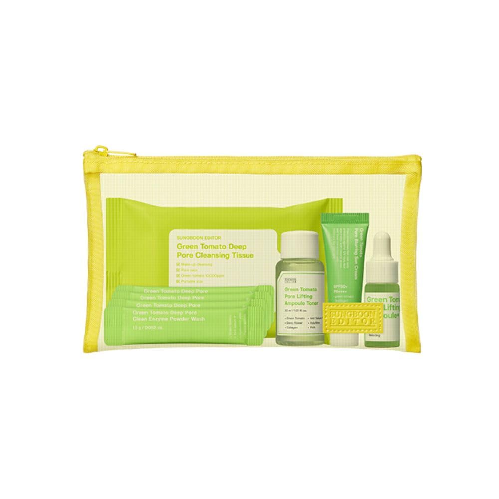 Sungboon Editor Green Tomato Travel Kit, Cleansing Tissue, Pore Cleaner, Skin Hydrating, Pore Lifting, And Sun Protection, Korean Skincare