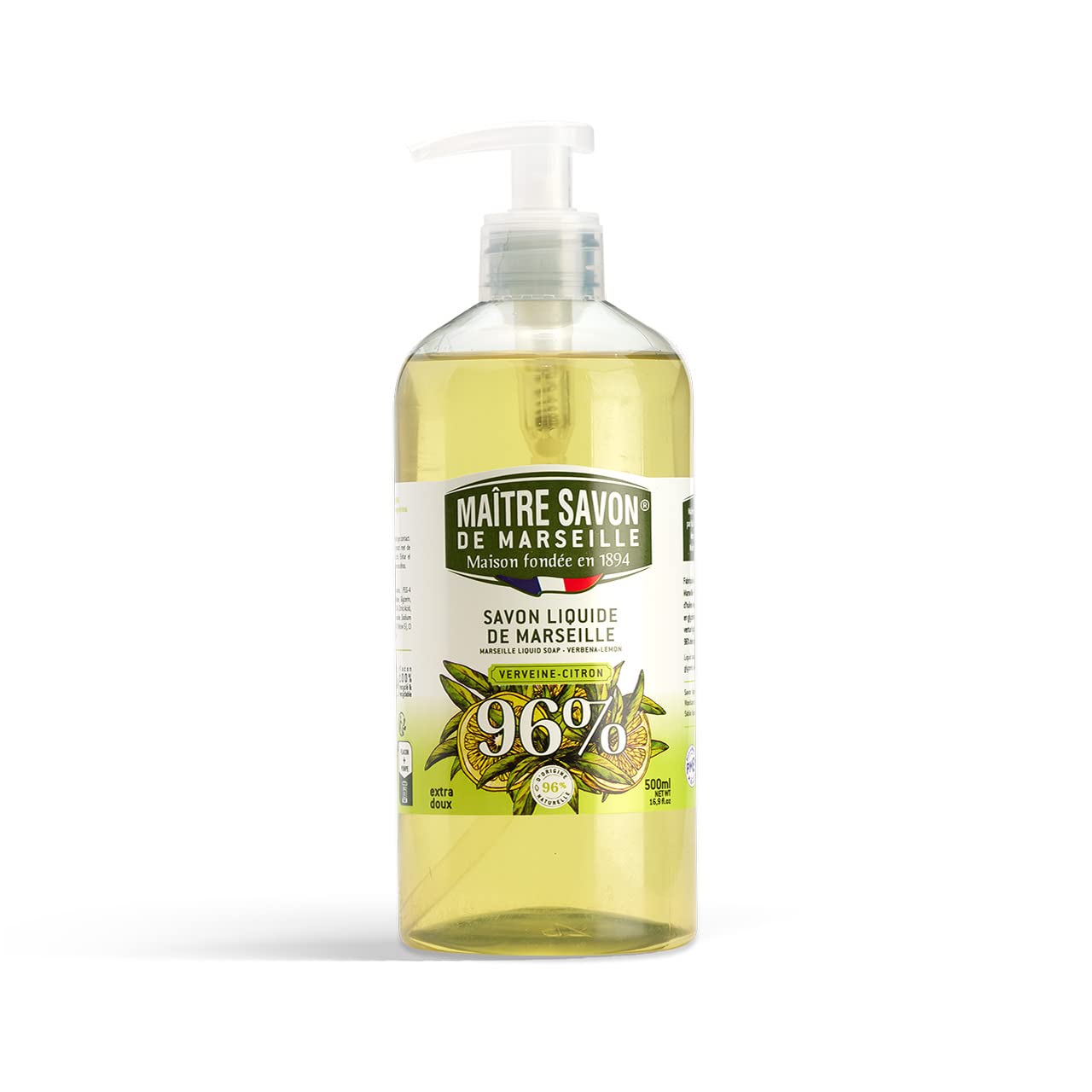 Maitre Savon De Marseille Extra Gentle Liquid Soap With Pump - Verbena Lemon 500 Ml (16.9 Fl Oz) : Beauty & Personal Care