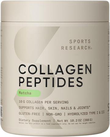 Sports Research® Collagen Peptides Powder 10G With Organic Matcha - Gluten Free, Non-Gmo, Sugar Free