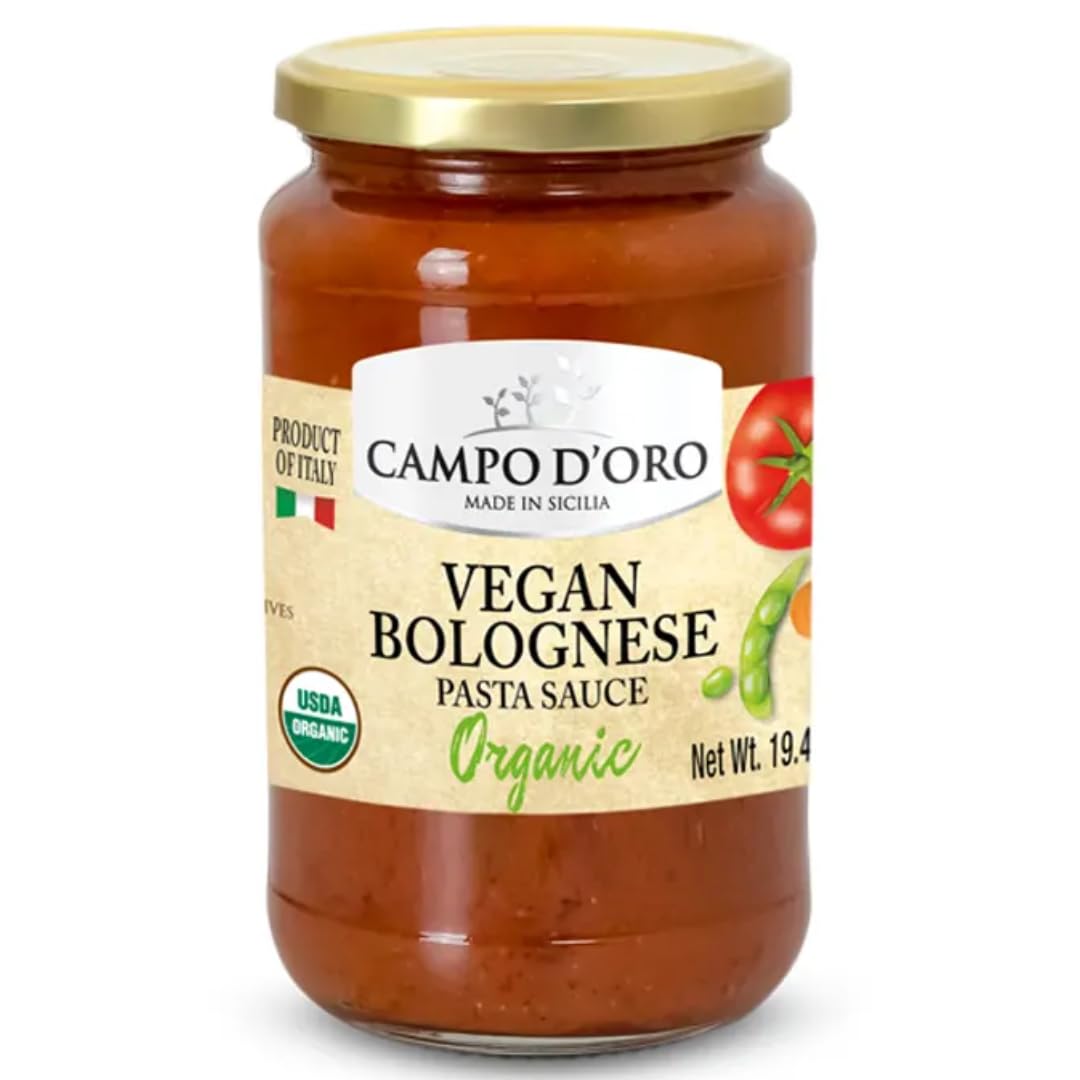 Organic Vegan Bolognese Sauce, 19.4 Oz, Plant Based Pasta Sauce, Lasagna, Spaghetti, Red Sauce, Pizza, Vegetarian, Bio, Product Of Italy, Vegetarian, Pescatarian, Non Gmo, Campo D'Oro