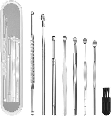 8 Pcs Ear Pick Earwax Removal Kit, Geengle Ear Cleansing Tool Set, Ear Curette Ear Wax Remover Tool With A Cleaning Brush And Storage Box