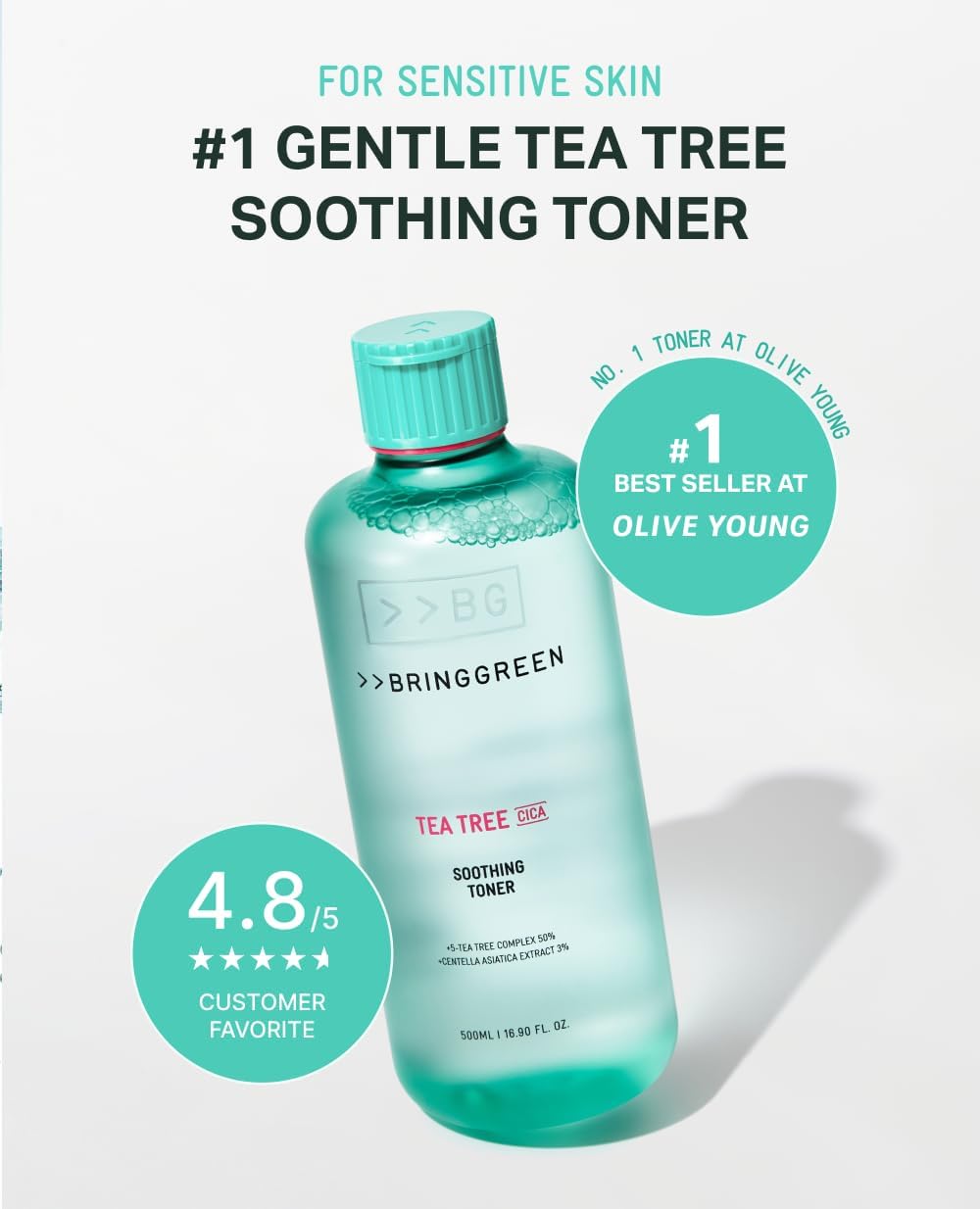 Bring Green Tea Tree Cica Soothing Toner | Mild Daily Skincare Routine For Cooling And Hydrating Effect (8.5 Fl. Oz., 250Ml) : Beauty & Personal Care