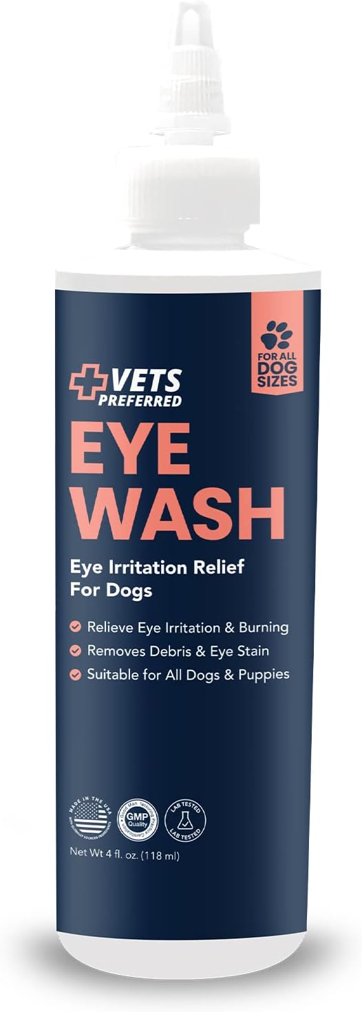 Vets Preferred Eye Cleaner For Dogs - Dog Eye Wash Drops For Infection & Tear Stain Remover - Improves Allergy Symptoms, Infections & Runny Eyes - Dog Eye Drops Rinse For Every Dog - 4 Oz