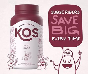 KOS Organic Beet Root Capsules 1500mg - Natural Nitric Oxide Booster Superfood Powder - Supports Healthy & Active Lifestyle - 180 Capsules
