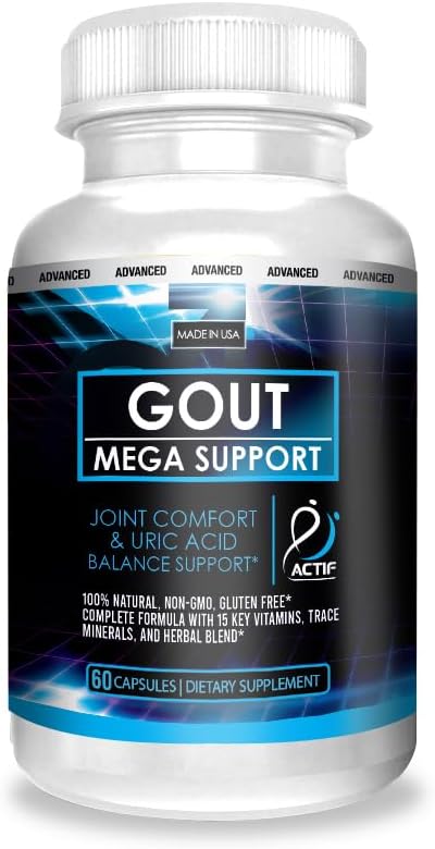 Actif Gout Mega Support With 15 Advanced Factors - Balances Uric Acid Levels - Non-Gmo, Fast-Acting, Made In Usa, 60 Count