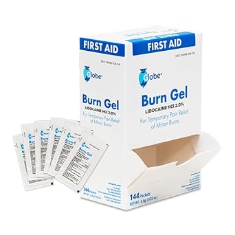 Globe First Aid Burn Gel With Aloe 0.9G Packets, (Box Of 144) Advanced First Aid Gel For Temporary Relief Of Minor Burns, Cuts, And Scrapes