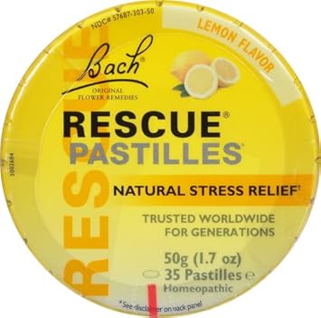 Bach Rescue Pastilles, Lemon Flavor, Natural Stress Relief Lozenges, Homeopathic Flower Essence, Vegetarian, Gluten & Sugar-Free, 35 Count
